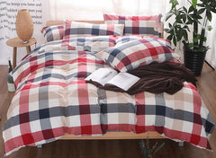 Red and Black Plaid Print Vintage Style Cotton Luxury 4-Piece Bedding Sets
