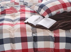 Red and Black Plaid Print Vintage Style Cotton Luxury 4-Piece Bedding Sets