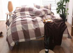 Big Coffee Plaid Print Cotton Luxury 4-Piece Bedding Sets/Duvet Cover