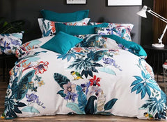 Designer Brocade Birds Flowers Painting Pastoral Style Luxury 4-Piece Cotton Bedding Sets