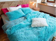 Full Size Bright Blue Princess Style Luxury 4-Piece Fluffy Bedding Sets/Duvet Cover