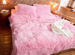 Full Size Solid Pink Princess Style Luxury 4-Piece Fluffy Bedding Sets/Duvet Cover