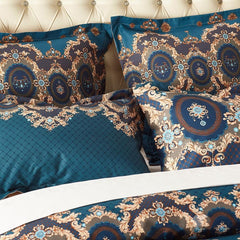 Double Printed Flowers Ethnic Style Blue Polyester Luxury 3-Piece Bedding Sets/Duvet Cover