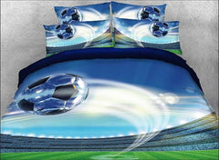 3D Flying Soccer Ball Printed Cotton Luxury 4-Piece Bedding Sets/Duvet Covers