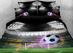 3D Flying Soccer Ball under Stadium Lights Printed Cotton Luxury 4-Piece Bedding Sets