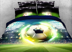 3D Soccer Ball with Stadium Printed Cotton Luxury 4-Piece Bedding Sets/Duvet Covers