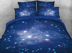 3D Galaxy and Constellation Printed Cotton Luxury 4-Piece Blue Bedding Sets/Duvet Covers