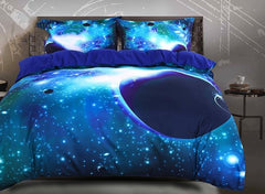 3D Galaxy and Celestial Body Printed Luxury 4-Piece Green Bedding Sets/Duvet Covers