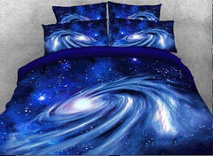 3D Spiral Galaxy Universe Printed Cotton Luxury 4-Piece Blue Bedding Sets/Duvet Covers
