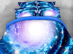 3D Spiral Galaxy and Stars Printed Luxury 4-Piece Blue Bedding Sets/Duvet Covers