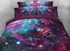 3D Stars and Multicolored Galaxy Printed Cotton Luxury 4-Piece Bedding Sets/Duvet Covers