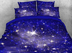 3D Twinkling Stars and Galaxy Printed Luxury 4-Piece Blue Bedding Sets/Duvet Covers