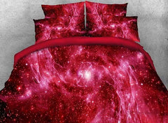 3D Outer Space and Galaxy Printed Luxury 4-Piece Red Bedding Sets/Duvet Covers