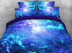 3D Space Galaxy Printed Cotton Luxury 4-Piece Fluorescent Blue Bedding Sets/Duvet Covers