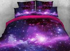 3D Galaxy Cluster Printed Cotton Luxury 4-Piece Purple Bedding Sets/Duvet Covers