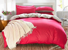 Solid Red and Gray Color Blocking Cotton Luxury 4-Piece Bedding Sets/Duvet Cover