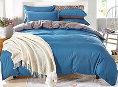 Solid Royal Blue and Gray Color Blocking Cotton Luxury 4-Piece Bedding Sets/Duvet Cover