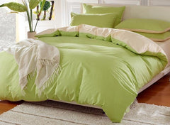Solid Matcha Green and Beige Color Blocking Cotton Luxury 4-Piece Bedding Sets/Duvet Cover