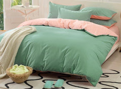 Solid Green and Light Pink Color Blocking Cotton Luxury 4-Piece Bedding Sets/Duvet Cover
