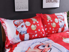 3D Santa and Christmas Decorations Printed Luxury 4-Piece Red Bedding Sets/Duvet Covers
