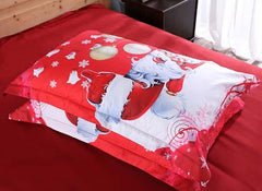 3D Santa and Christmas Decorations Printed Luxury 4-Piece Red Bedding Sets/Duvet Covers