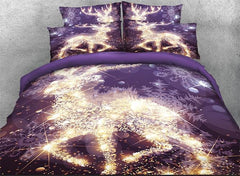 3D Golden Reindeer and Snowflake Printed Cotton Luxury 4-Piece Bedding Sets/Duvet Covers