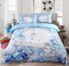 3D Snowman and Christmas Ornaments Printed Cotton Luxury 4-Piece Bedding Sets/Duvet Covers