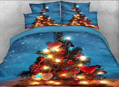 3D Christmas Tree with Decorations Printed Cotton Luxury 4-Piece Bedding Sets/Duvet Covers