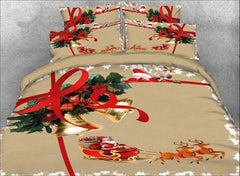 3D Christmas Bell and Santa Claus Printed Luxury 4-Piece Bedding Sets/Duvet Covers