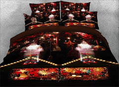 3D Santa Claus and Christmas Candle Printed Luxury 4-Piece Bedding Sets/Duvet Covers