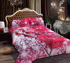 3D Santa Claus Riding Sleigh Printed Luxury 4-Piece Red Bedding Sets/Duvet Covers