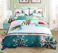 3D Christmas Ornaments and Snowflake Printed Luxury 4-Piece Green Bedding Sets/Duvet Covers