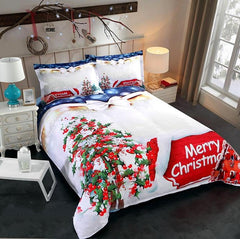 3D Christmas Tree and Cottage Printed Cotton Luxury 4-Piece Bedding Sets/Duvet Covers