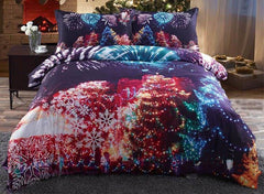 3D Christmas Trees and Fireworks Printed Cotton Luxury 4-Piece Bedding Sets/Duvet Covers