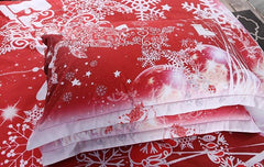 3D Christmas Reindeer and Snowflake Printed Cotton Luxury 4-Piece Red Bedding Sets