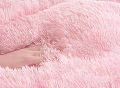 Solid Pink and Creamy White Color Block Luxury 4-Piece Fluffy Bedding Sets/Duvet Cover