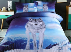 3D Wolf under the Sky Printed Cotton Luxury 4-Piece Bedding Sets/Duvet Covers