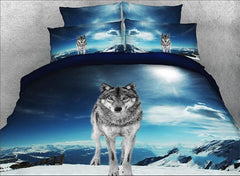3D Wolf under the Sky Printed Cotton Luxury 4-Piece Bedding Sets/Duvet Covers