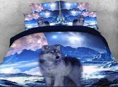 3D Mountain Wolf Printed Cotton Luxury 4-Piece Bedding Sets/Duvet Covers