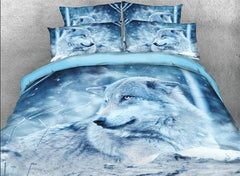 3D Wolf in the Wild Printed Cotton Luxury 4-Piece Bedding Sets/Duvet Covers