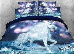 3D White Unicorn and Sparkling Lights Printed Luxury 4-Piece Bedding Sets/Duvet Covers