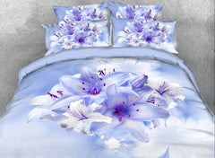 3D Cluster of Lilies Printed Cotton Luxury 4-Piece Bedding Sets/Duvet Covers