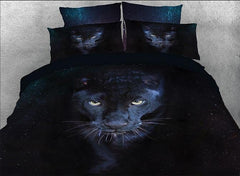 3D Wild Panther Printed Cotton Luxury 4-Piece Black Bedding Sets/Duvet Covers