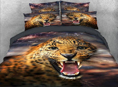 3D Wild Leopard with Sharp Teeth Printed Luxury 4-Piece Bedding Sets/Duvet Covers