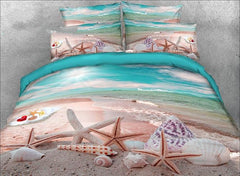 3D Starfish and Shells on the Beach Printed Cotton Luxury 4-Piece Bedding Sets