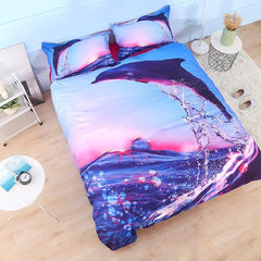 Dolphin Jumping at Sunset Printed Cotton Luxury 4-Piece Bedding Sets/Duvet Covers