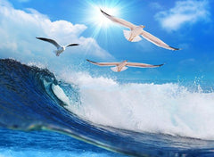 3D Rolling Ocean Waves and Seagulls Printed Luxury 4-Piece Bedding Sets/Duvet Covers