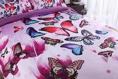 3D Colorful Butterflies and Purple Flower Printed Luxury 4-Piece Bedding Sets/Duvet Covers