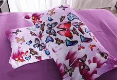 3D Colorful Butterflies and Purple Flower Printed Luxury 4-Piece Bedding Sets/Duvet Covers