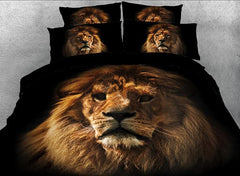 3D Lion Face Printed Cotton Luxury 4-Piece Black Bedding Sets/Duvet Covers